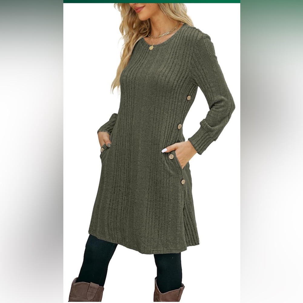 Ribbed Knit Dress with Button Accents